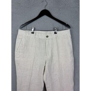 Tasso Elba Island Pants Mens 34x32 Beige 100% Linen Flat Front Casual Dress Men